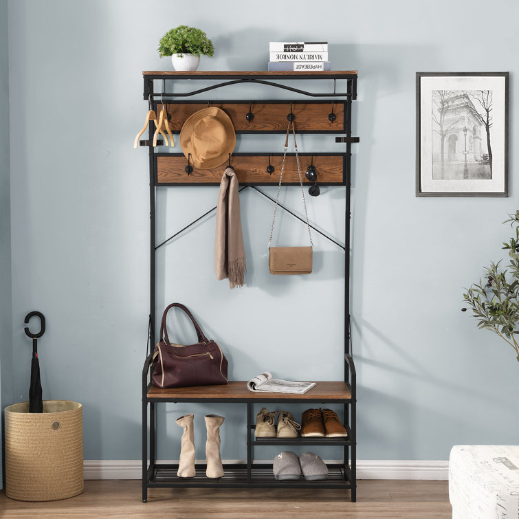 17 Stories Keaun 36.2'' Wide Iron Hall Tree with Bench and Shoe Storage